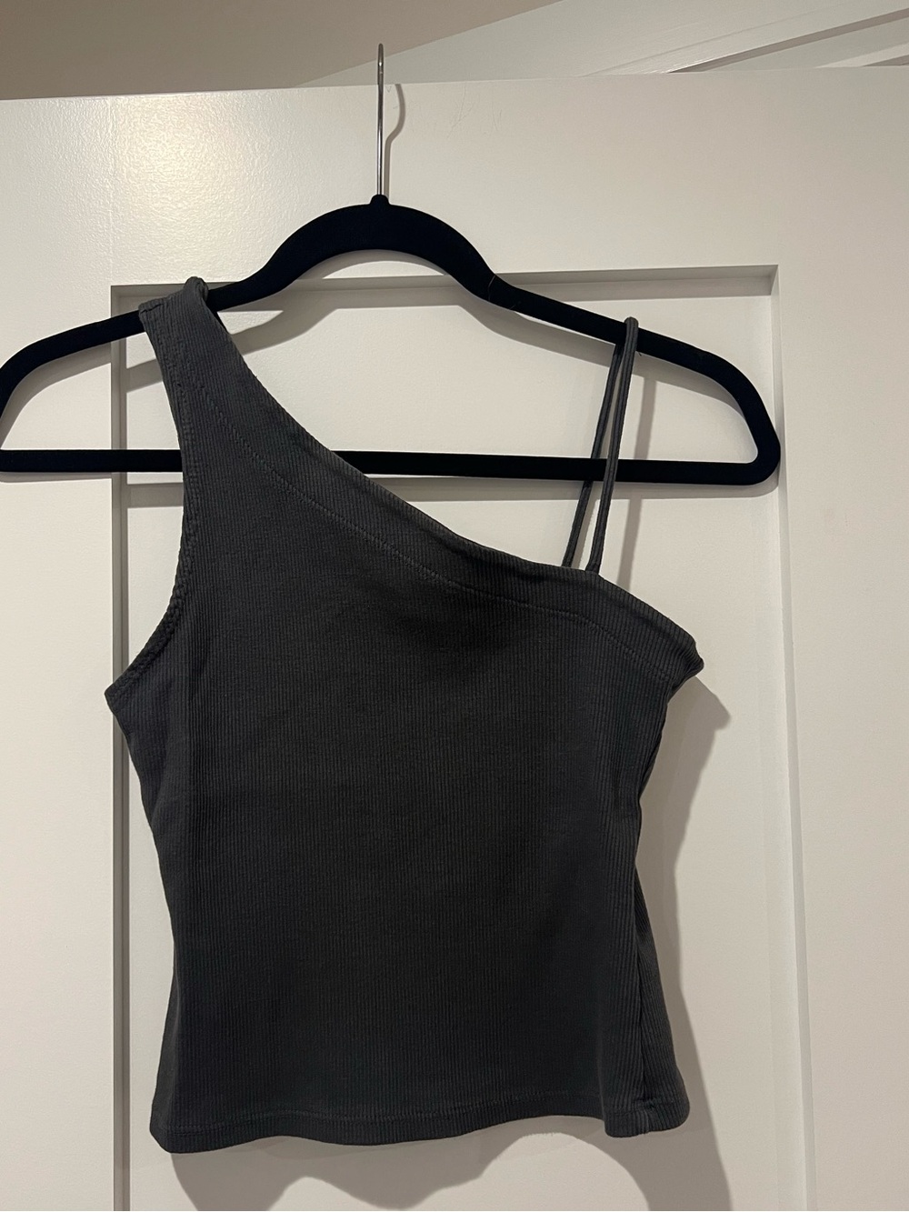 Free People Ribbed Asymmetric Gray Cotton One Shoulder Tank